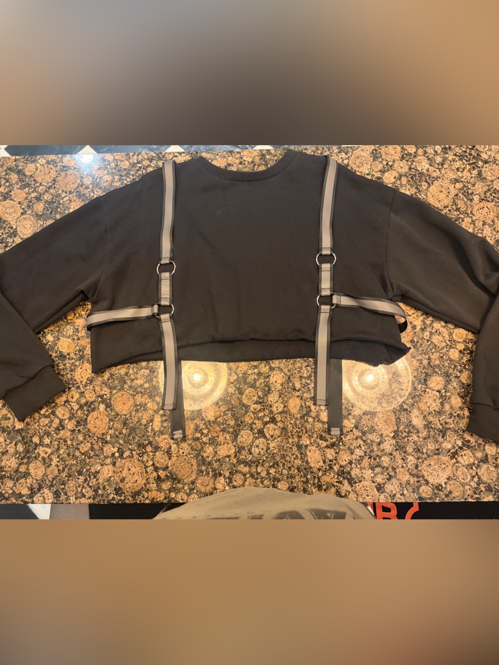 Doll’s Kill Black Crop Sweatshirt with Harness Strap Details